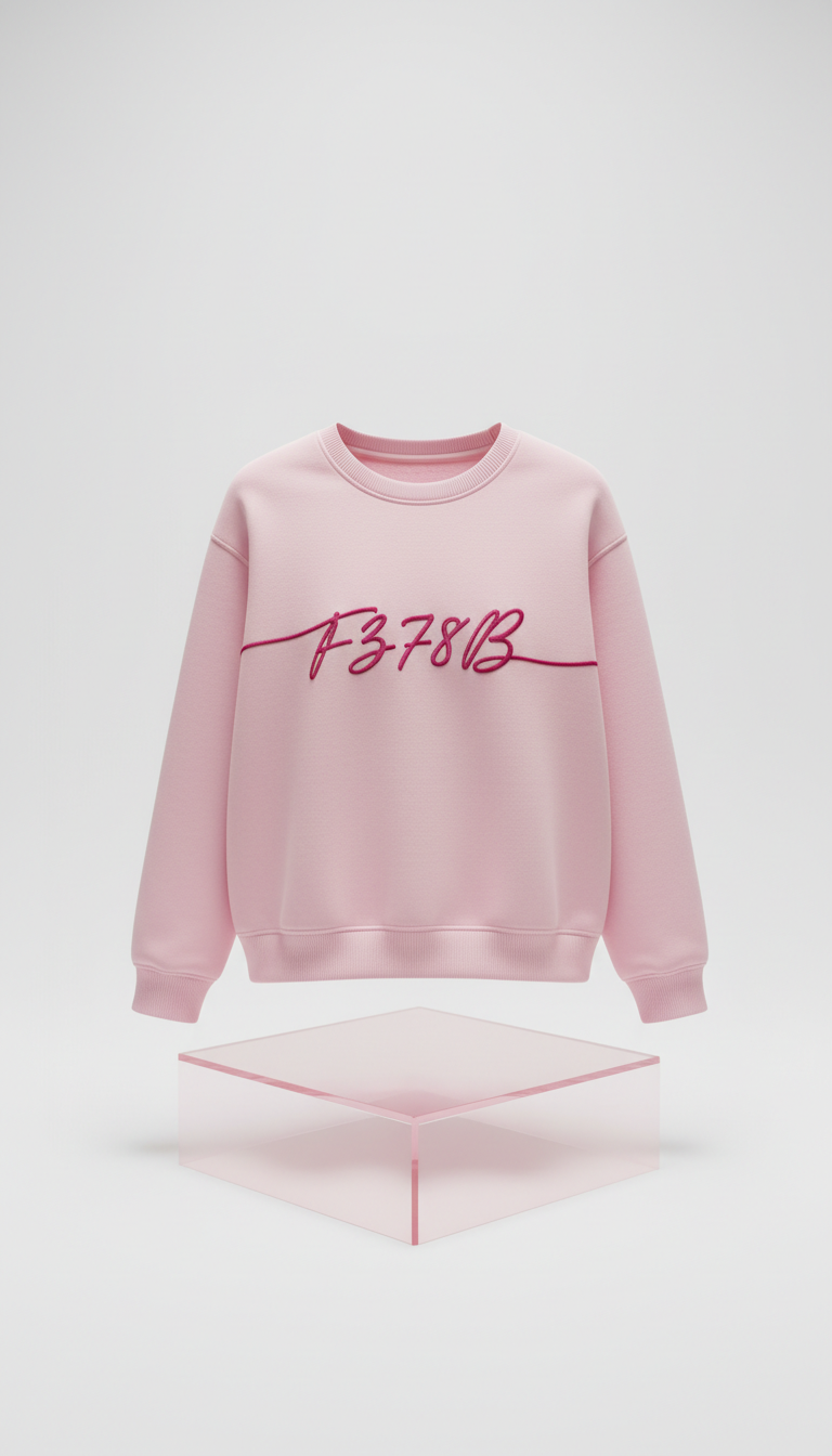Baby Pink Crewneck Sweatshirt Cursive Overlay